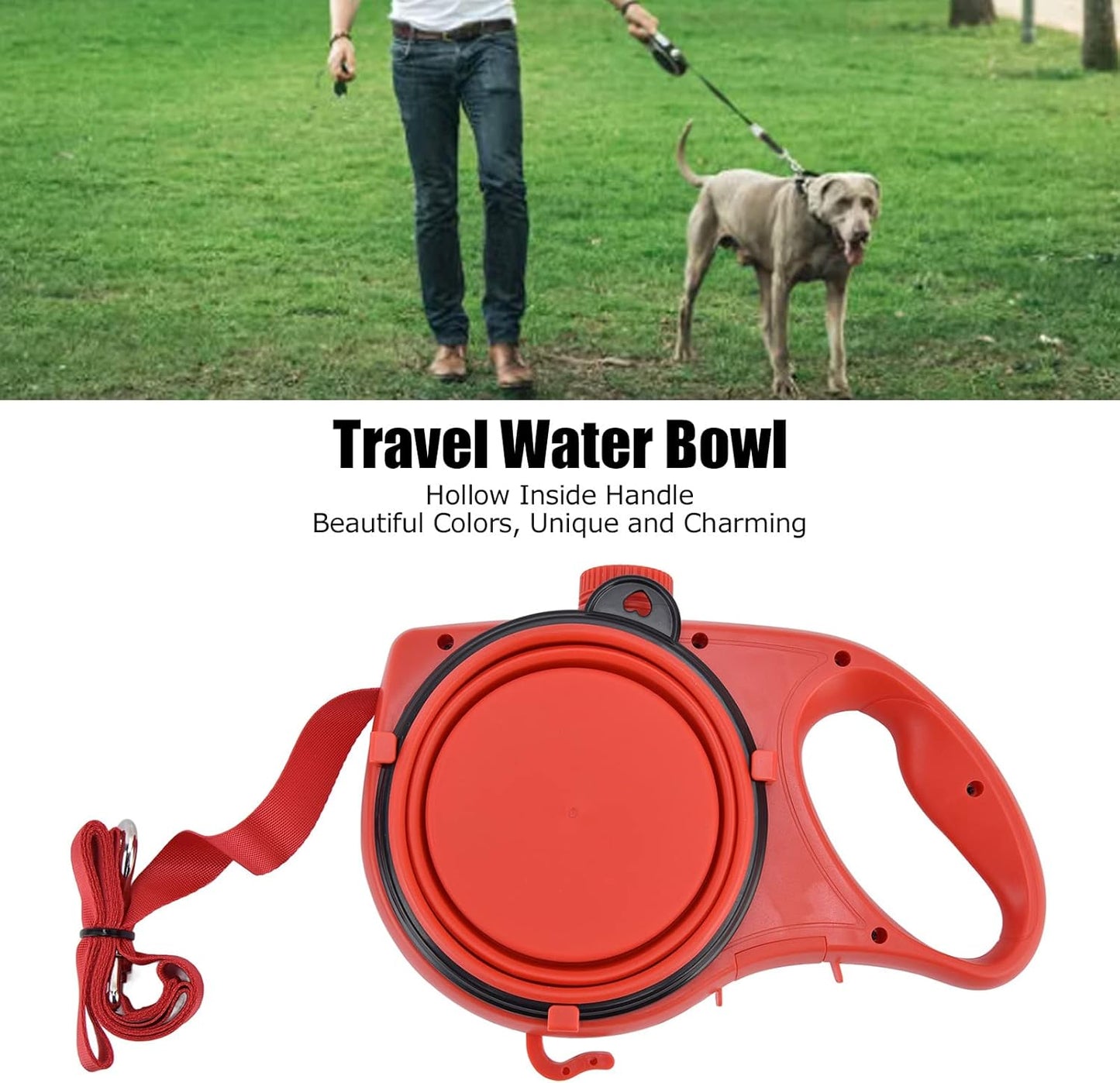 Multi-Functional Pet Leash with Collapsible Feeding Bowl